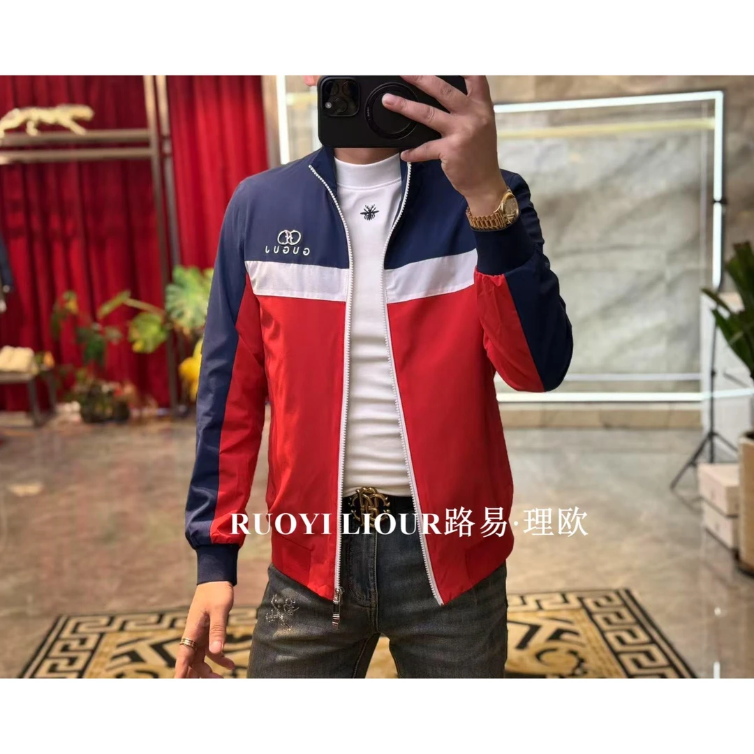 【路易理欧】2025欧货春款时尚潮流字母胸标休闲男士夹克0033