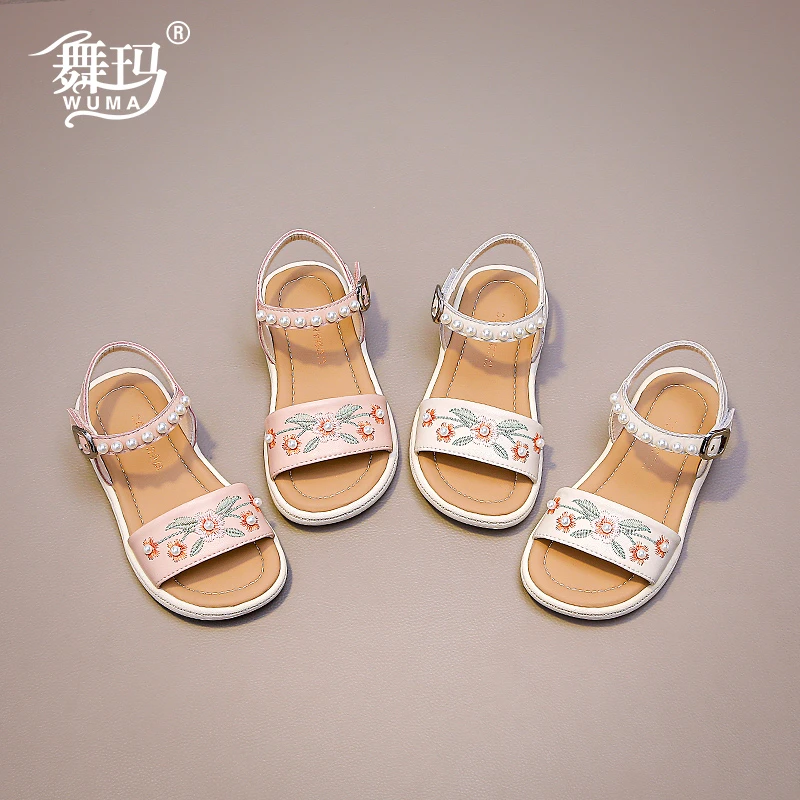 女童鞋儿童真皮公主鞋2024新款夏款女孩露趾夏季中国风凉鞋423413