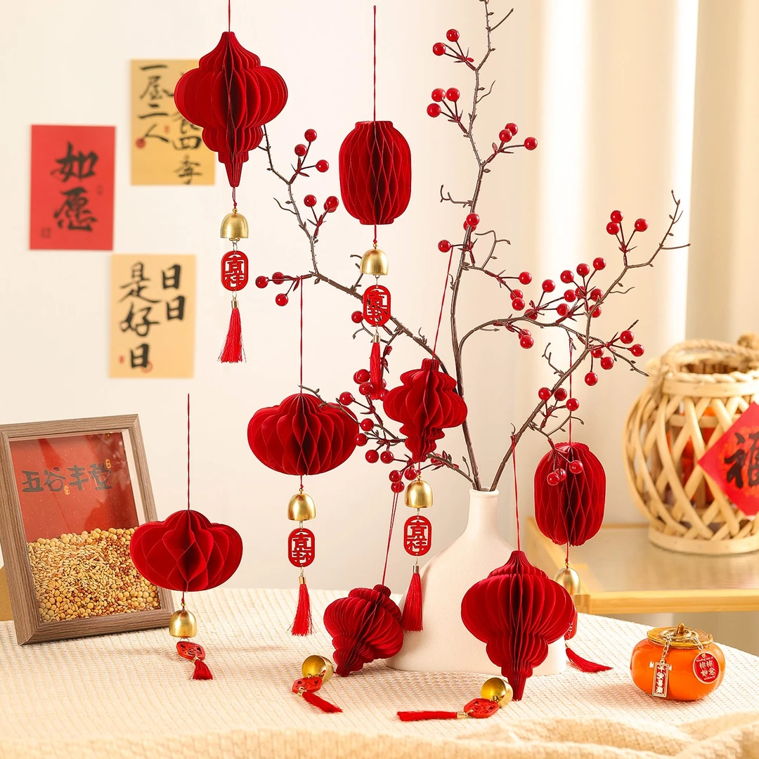 文仙亦言中秋节2025新款装饰蜂窝灯笼挂饰新年场景氛围布置小挂件