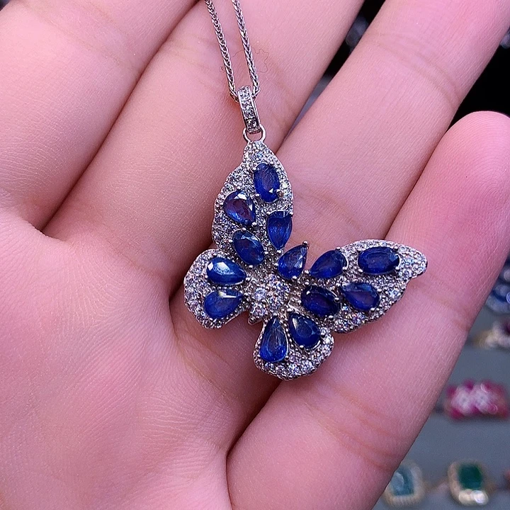 银S925镶嵌蓝宝石颈饰