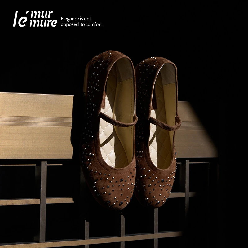 Le' Murmure 2025.  SPRING 进口羊反绒 铆钉芭蕾舞平底鞋豆