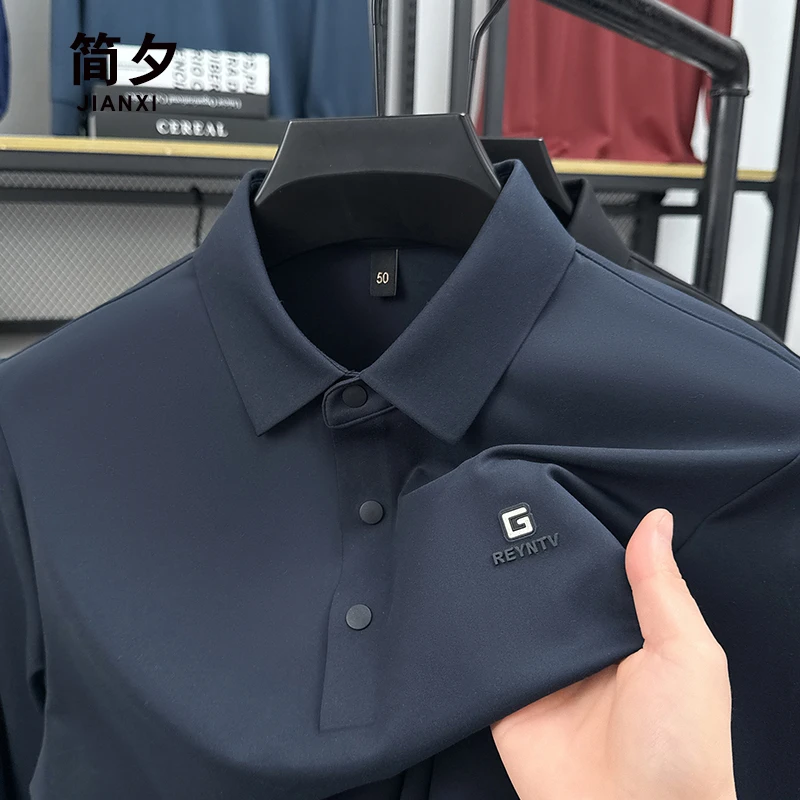 中年男士长袖T恤爸爸春季休闲翻领POLO衫中老年男装简约百搭上衣