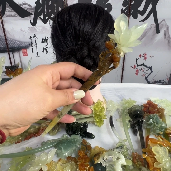定制蛇纹石玉沉*毛货发饰