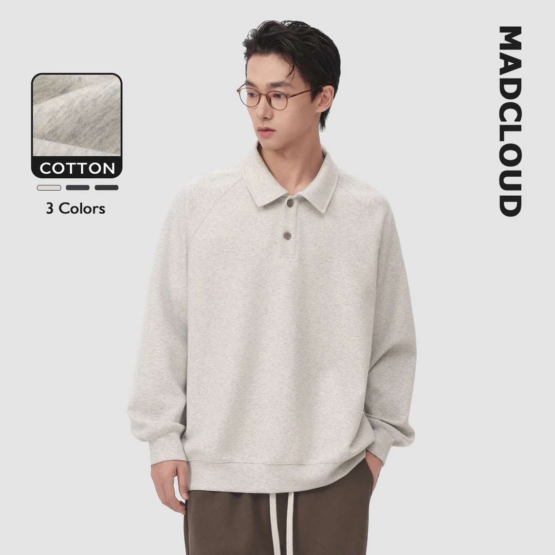 MAD官方 | 迈克罗德 350g高捻海岛棉 老钱轻熟廓形polo领秋卫衣男