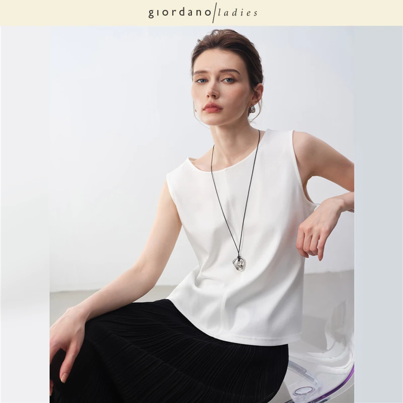 giordano ladies  丝光棉破骨圆领无袖针织夏季背心女 02325022