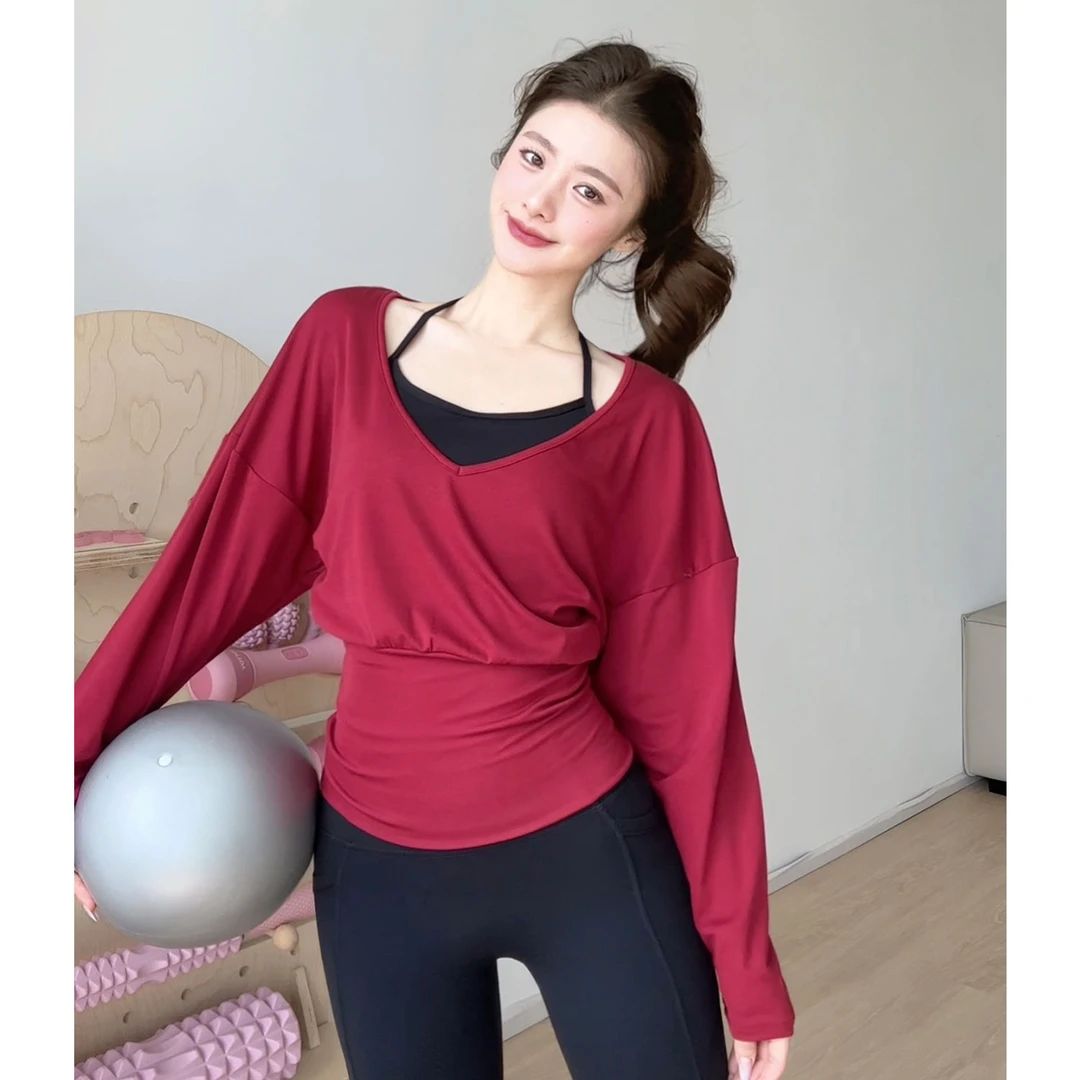 gogoyoga慵懒风瑜伽服长袖薄款普拉提运动罩衫上衣t恤宽松健身服