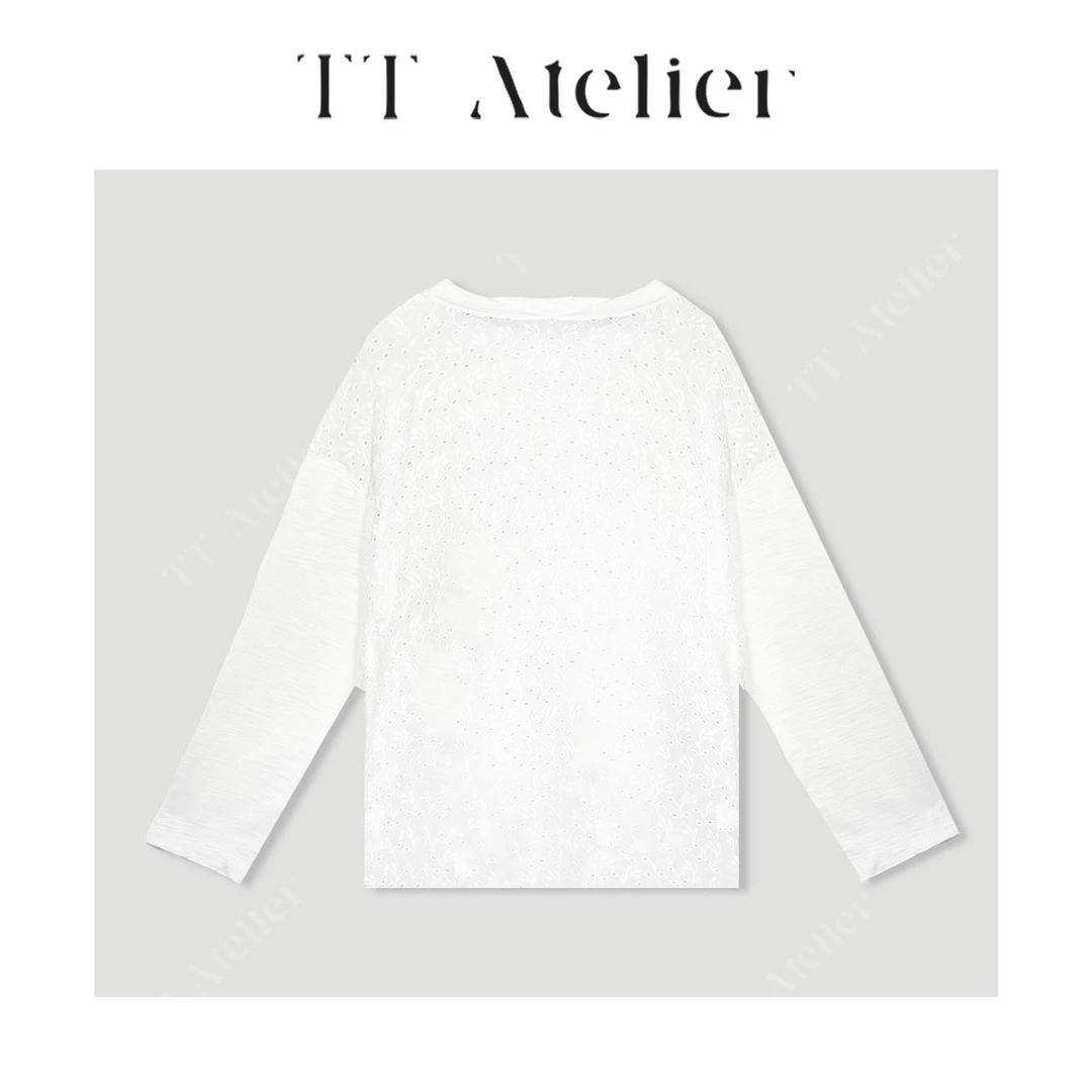 TT设计师【和光同尘】25新款休闲气质绣花宽松打底衫TT250317