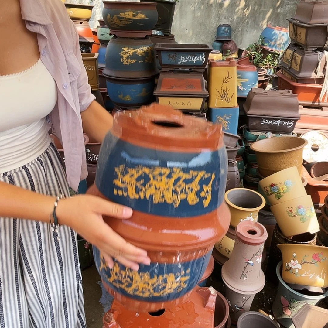 25+25蓝色八骏图花盆花盆花盆