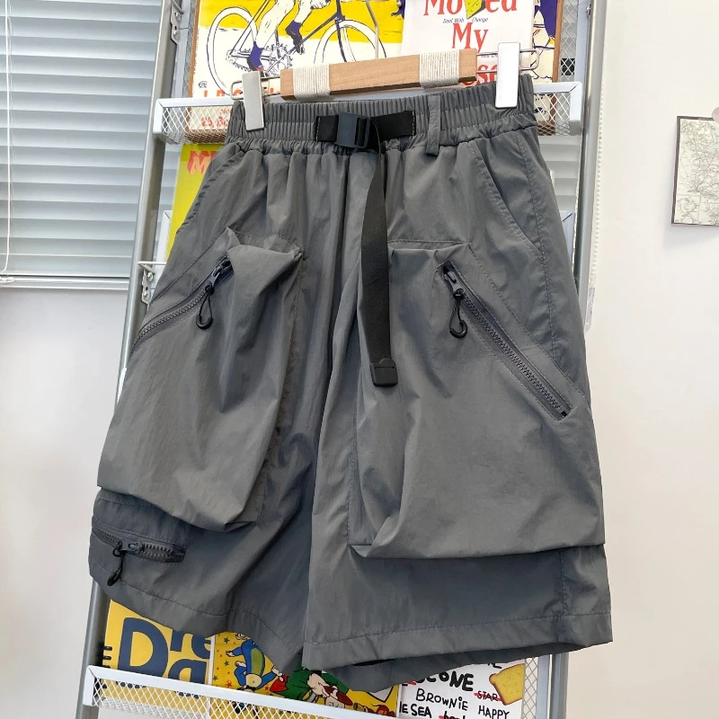 日系街头大口袋薄款工装短裤男夏季宽松阔腿运动裤直筒休闲五分裤