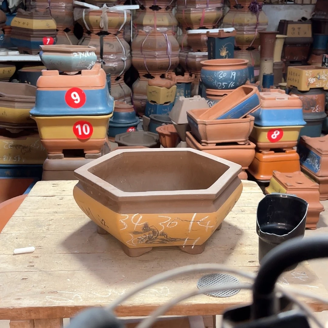 紫砂花盆六方盆一个