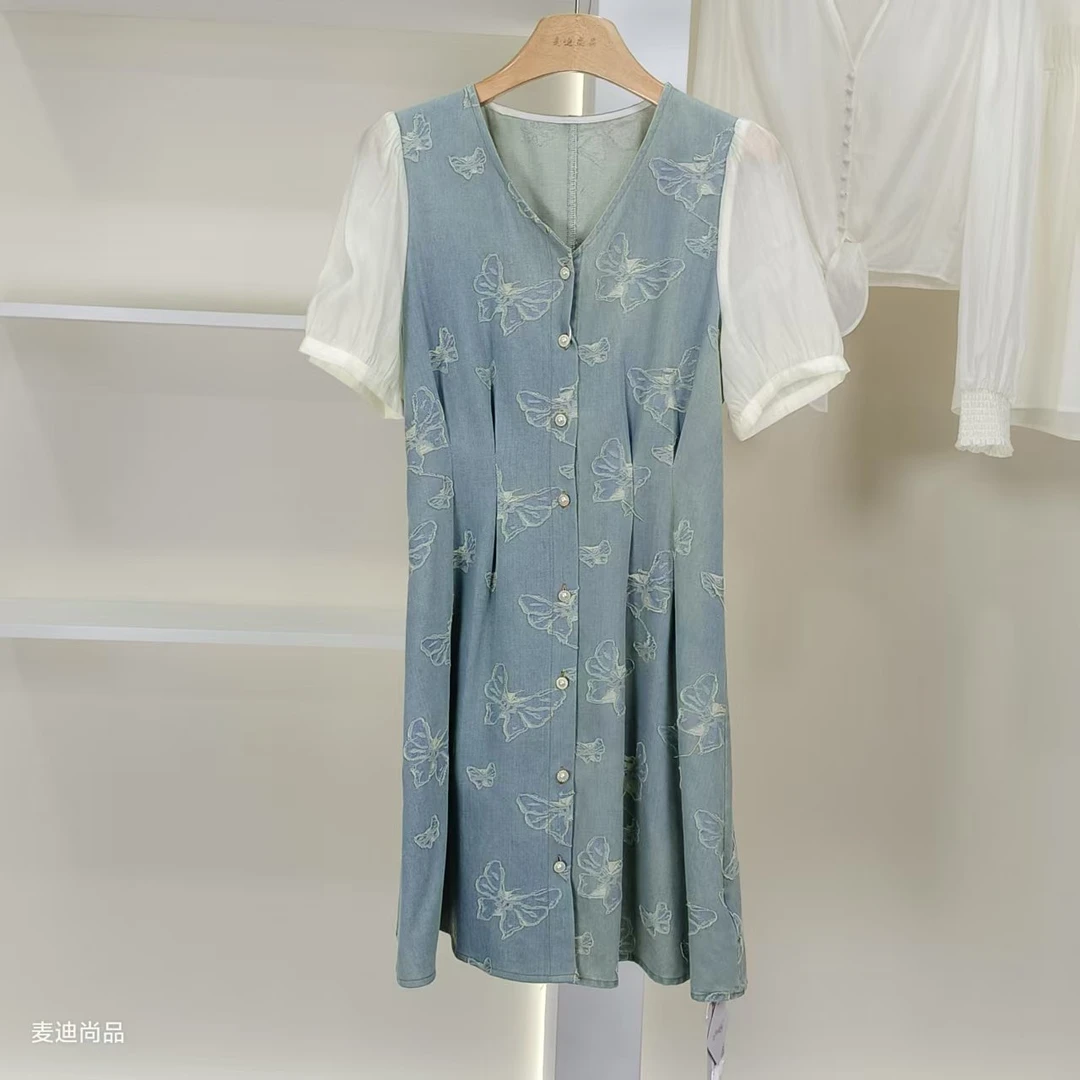 麦迪尚品【设计师】5060942 印花牛仔连衣裙夏季女装品牌专柜撤柜