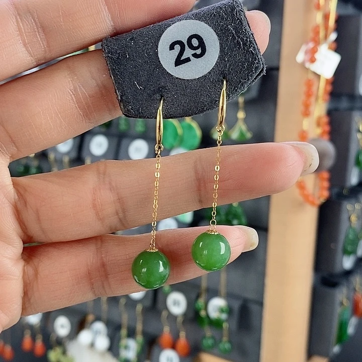 和田玉耳饰18K金镶嵌