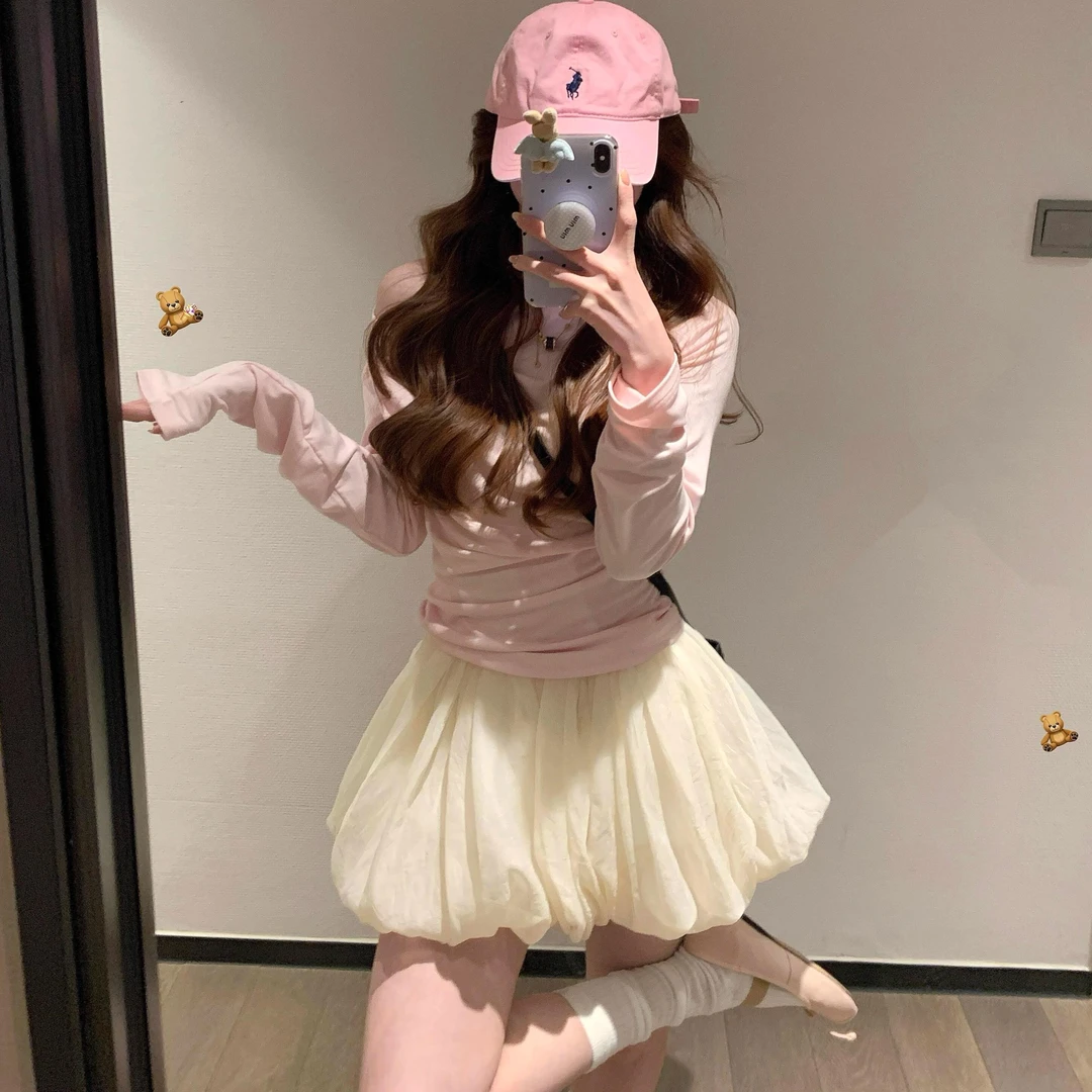 春夏新款时尚设计感褶皱花苞半身裙女低腰显瘦百搭甜美蓬蓬裙