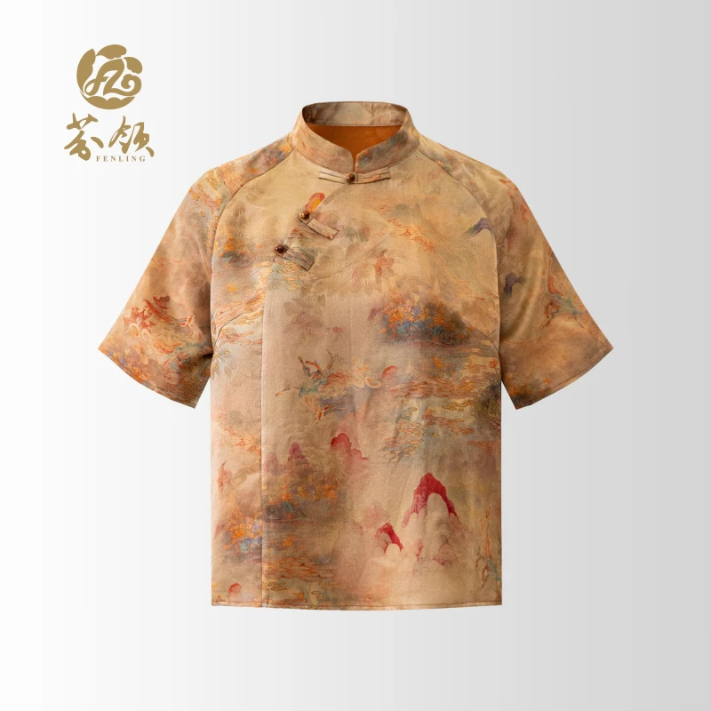 芬领-山海经-中式老料红云纱30姆米盘扣上衣宽松休闲国风春夏SY11