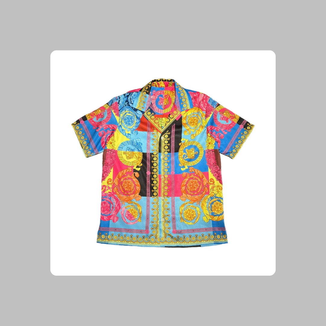 25SS新款瓦萨奇花色巴洛克风格时尚轻奢男士春夏短袖衬衫上衣1005