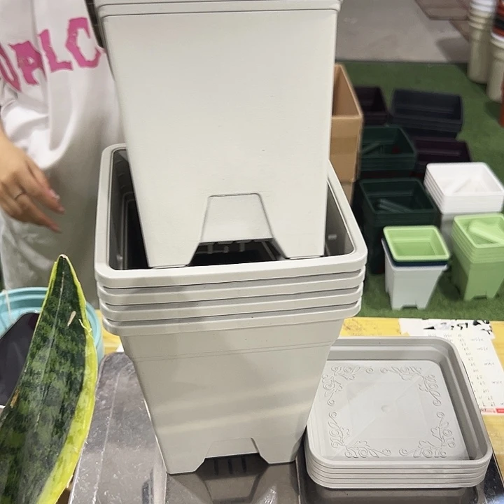 特价方盆口16高18灰白带托5只