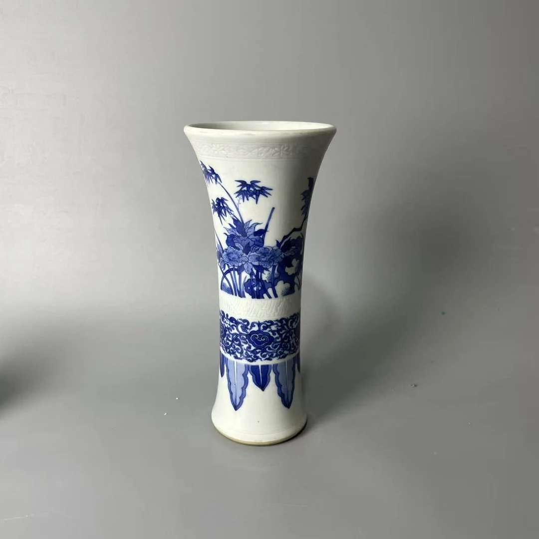 青花花鸟花觚一个