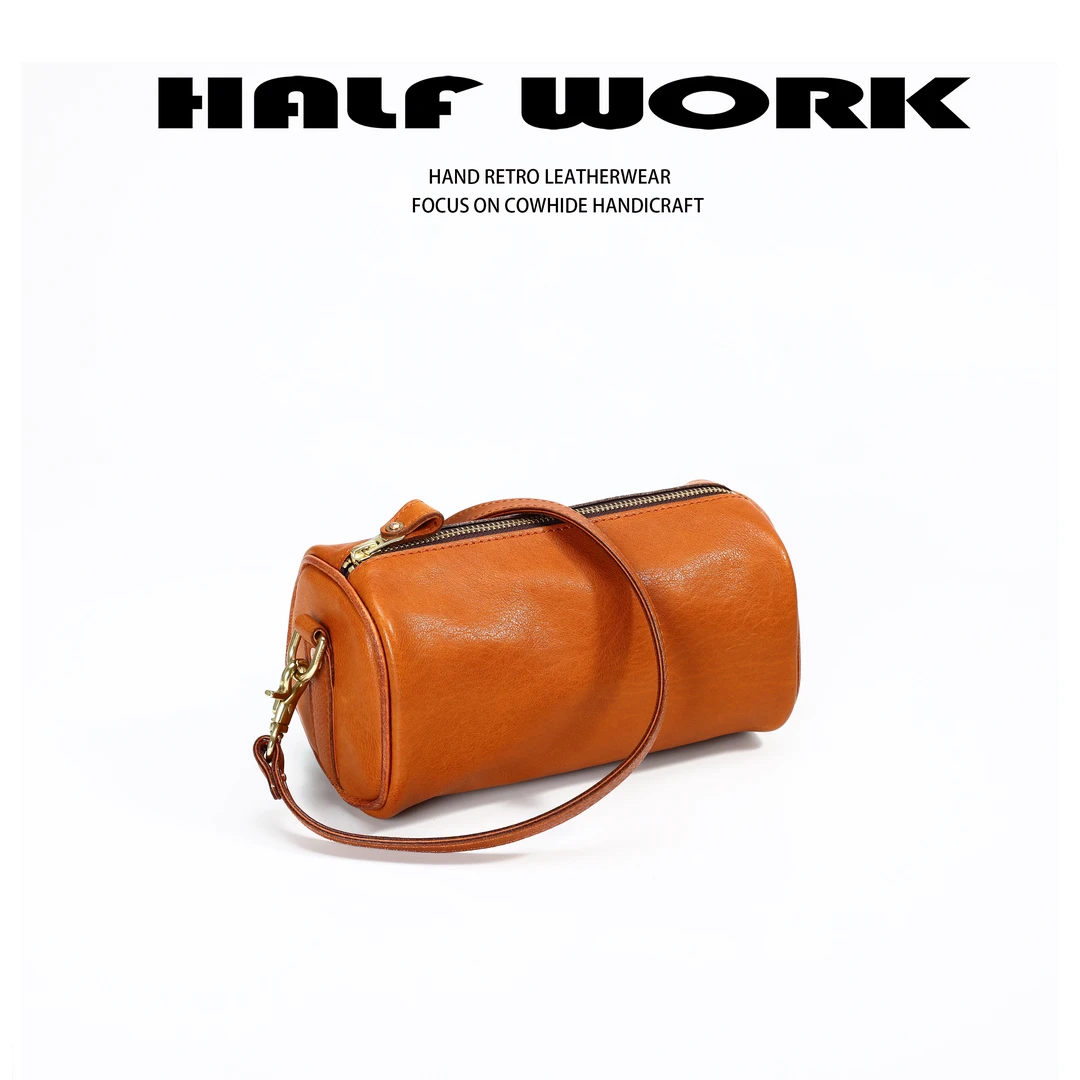 HALF WORK/伴工软植鞣头层牛皮 经典腋下斜挎小枕头包KB-2166