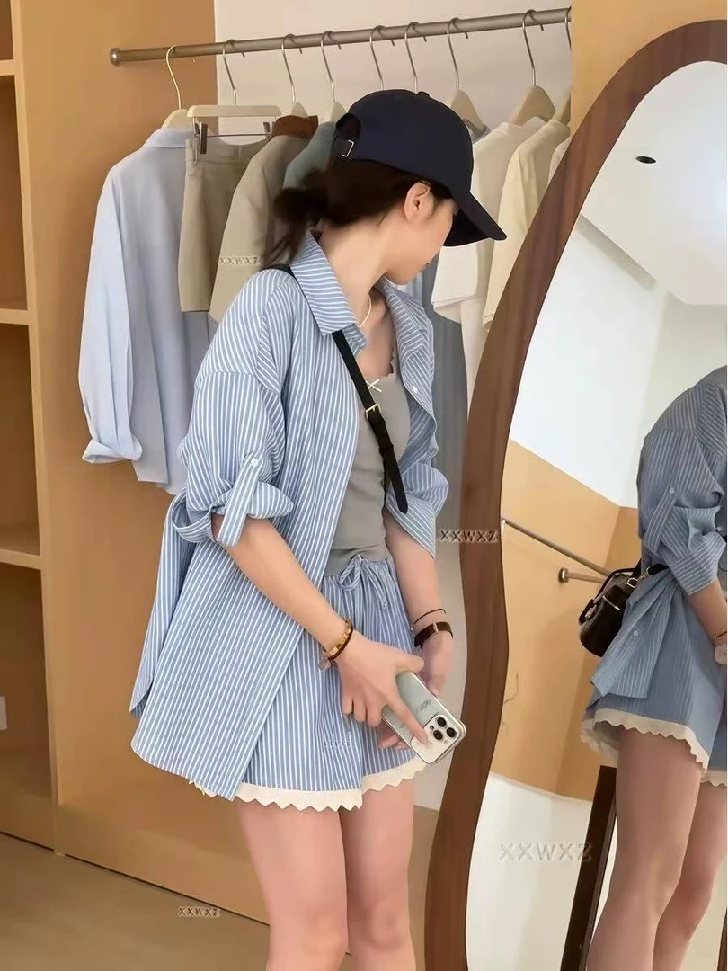 米满满-LEMON（8810#）气质小众条纹花边套装kc