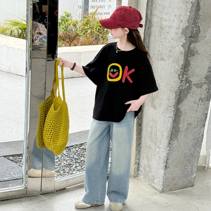 女童夏季短袖套装儿童洋气时尚休闲宽松中大童印花韩版儿童洋气