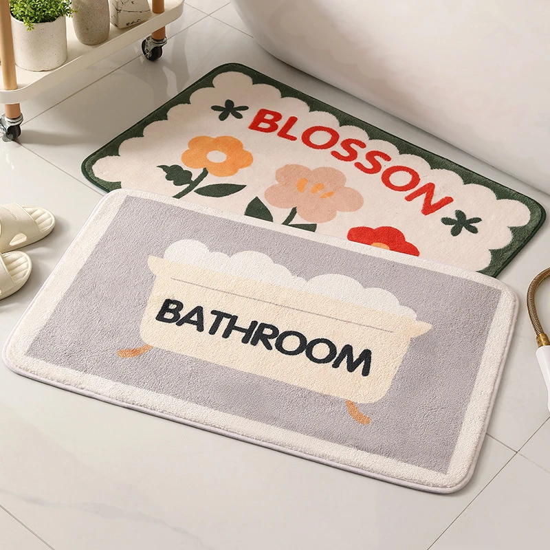 卡通方形仿羊绒地垫卫生间门口吸水速干门垫家用耐磨浴室进门地垫