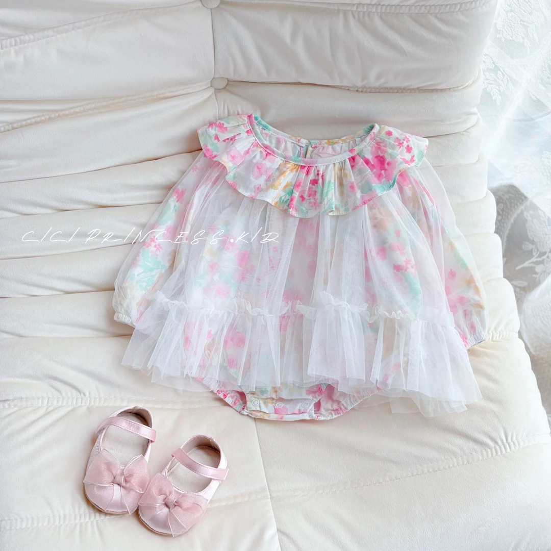 2025春秋季新品婴幼儿衣服女宝宝甜美公主网纱包屁衣满月百天礼服