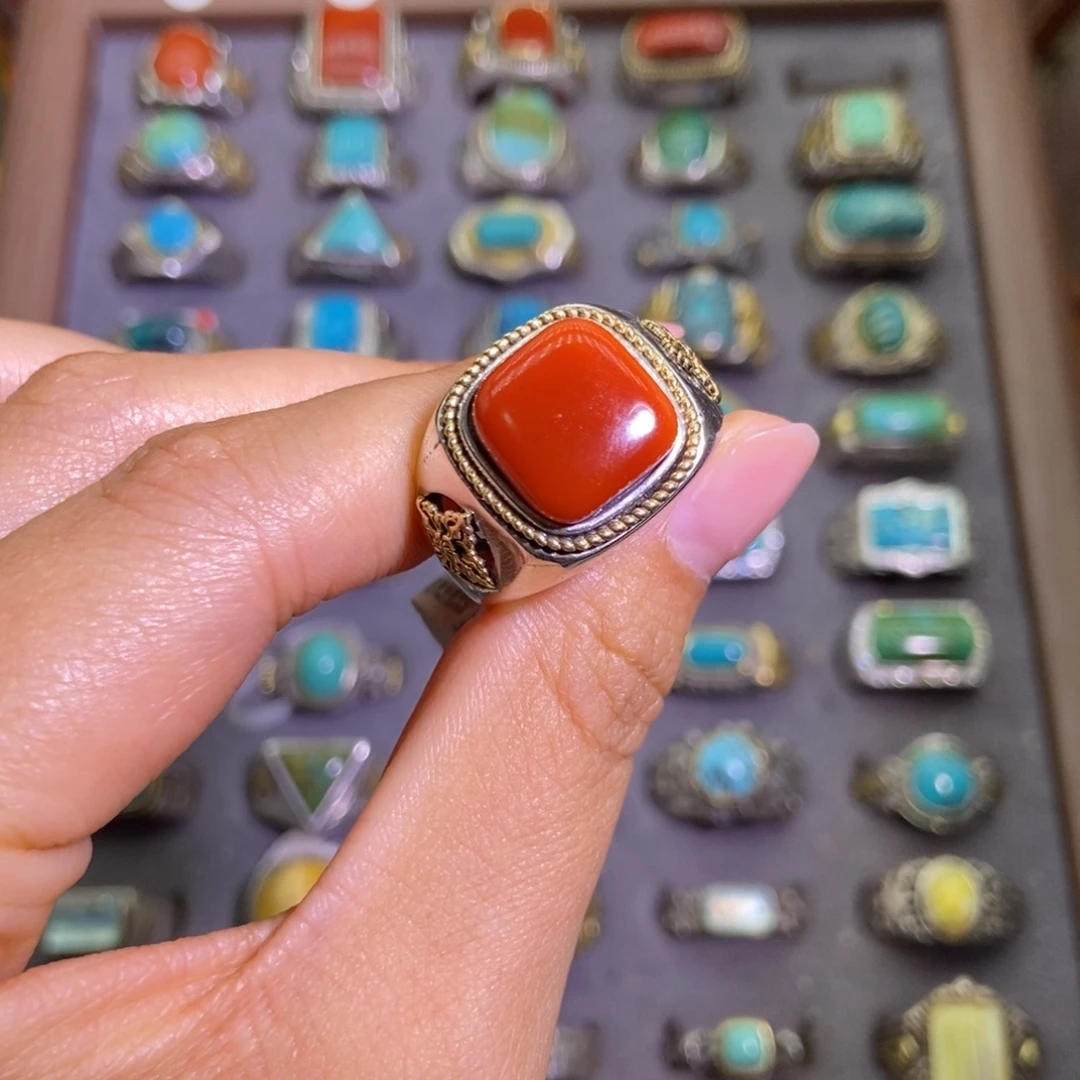 南红玛瑙银S925镶嵌戒指