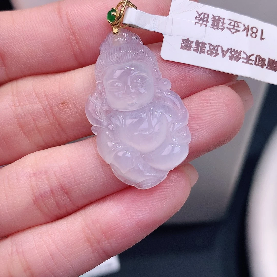 颈饰18K金镶嵌翡翠白冰宝宝观音