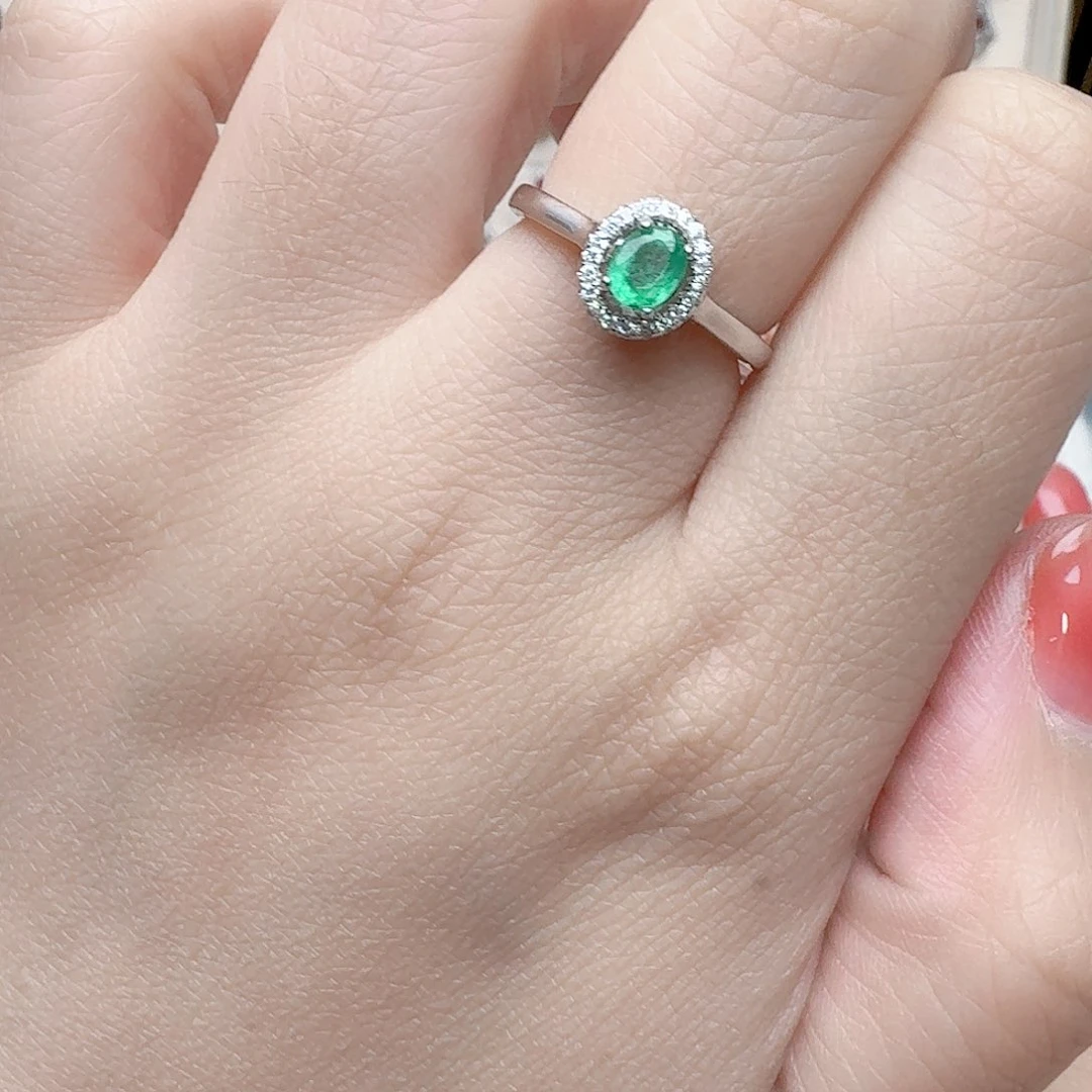 祖母绿戒指银S925镶嵌