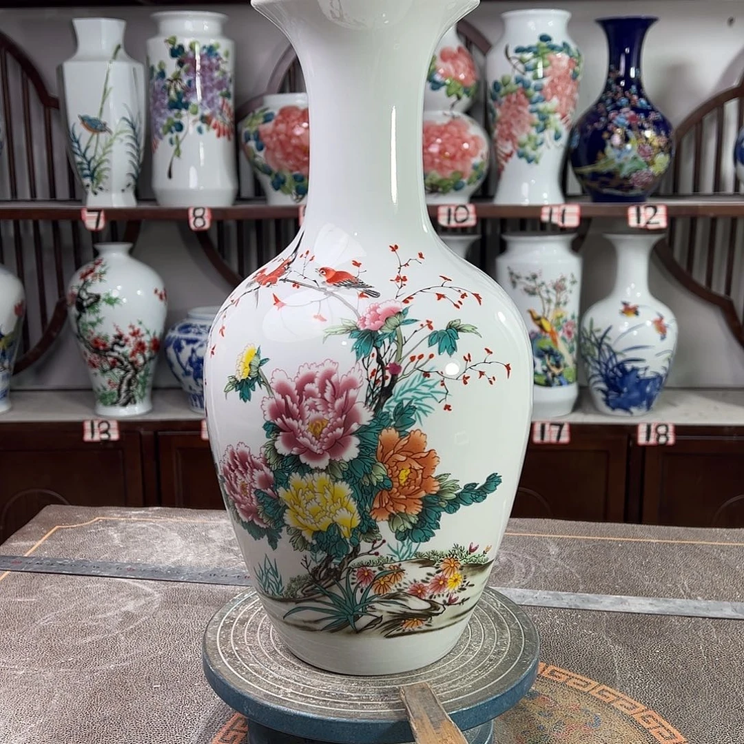 陶摆件景德镇陶瓷棒牡丹