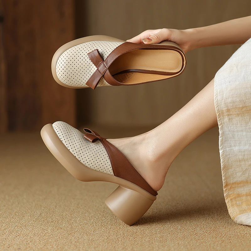 羊皮 6.5厘米 33-40休闲软底平底方头中跟圆头夏季百搭