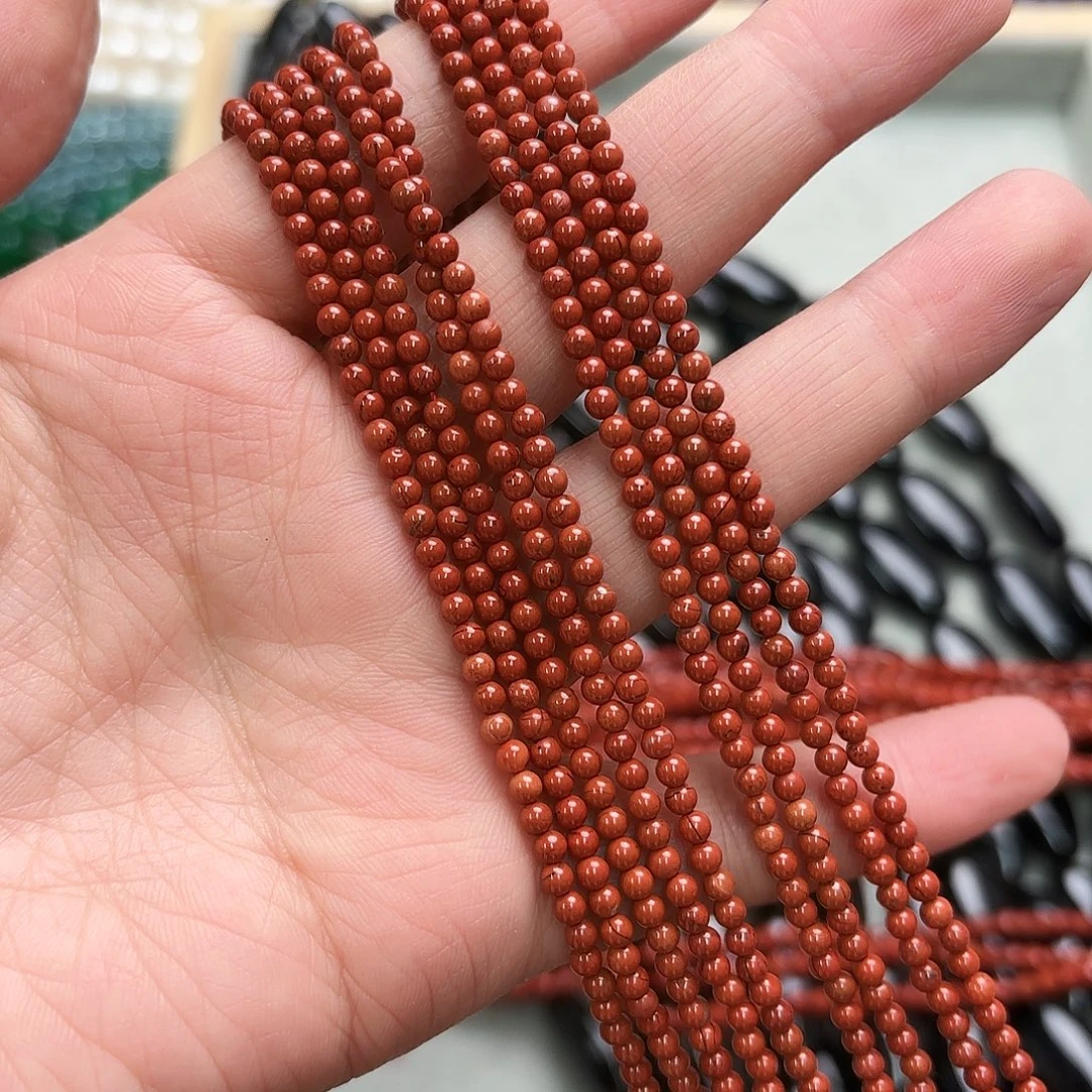 玛瑙/玉髓未镶嵌珠宝半成品卡3红石圆珠一条