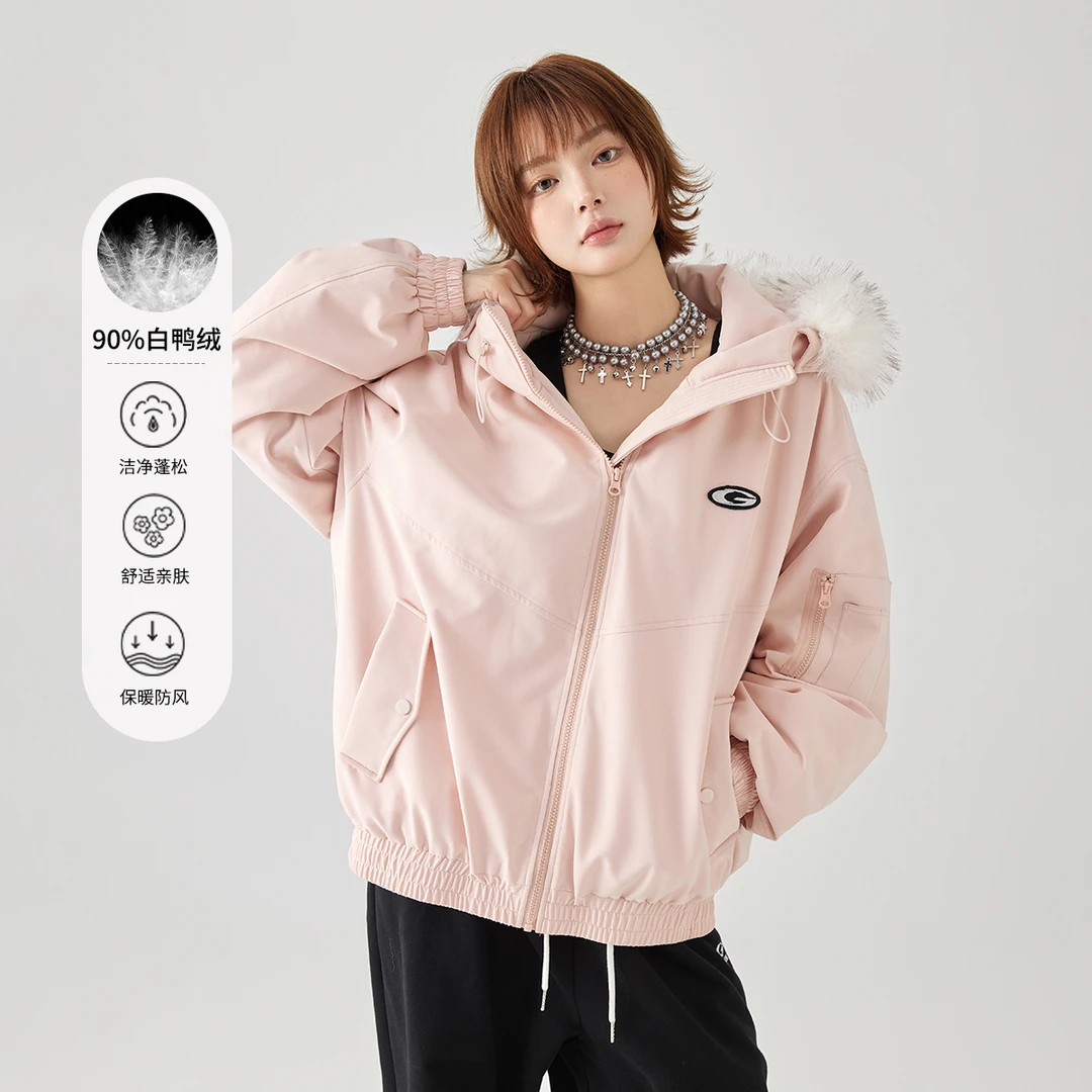 GOLFCROSS轻薄羽绒服男女款冬季2025新款加厚连帽毛领面包服外套