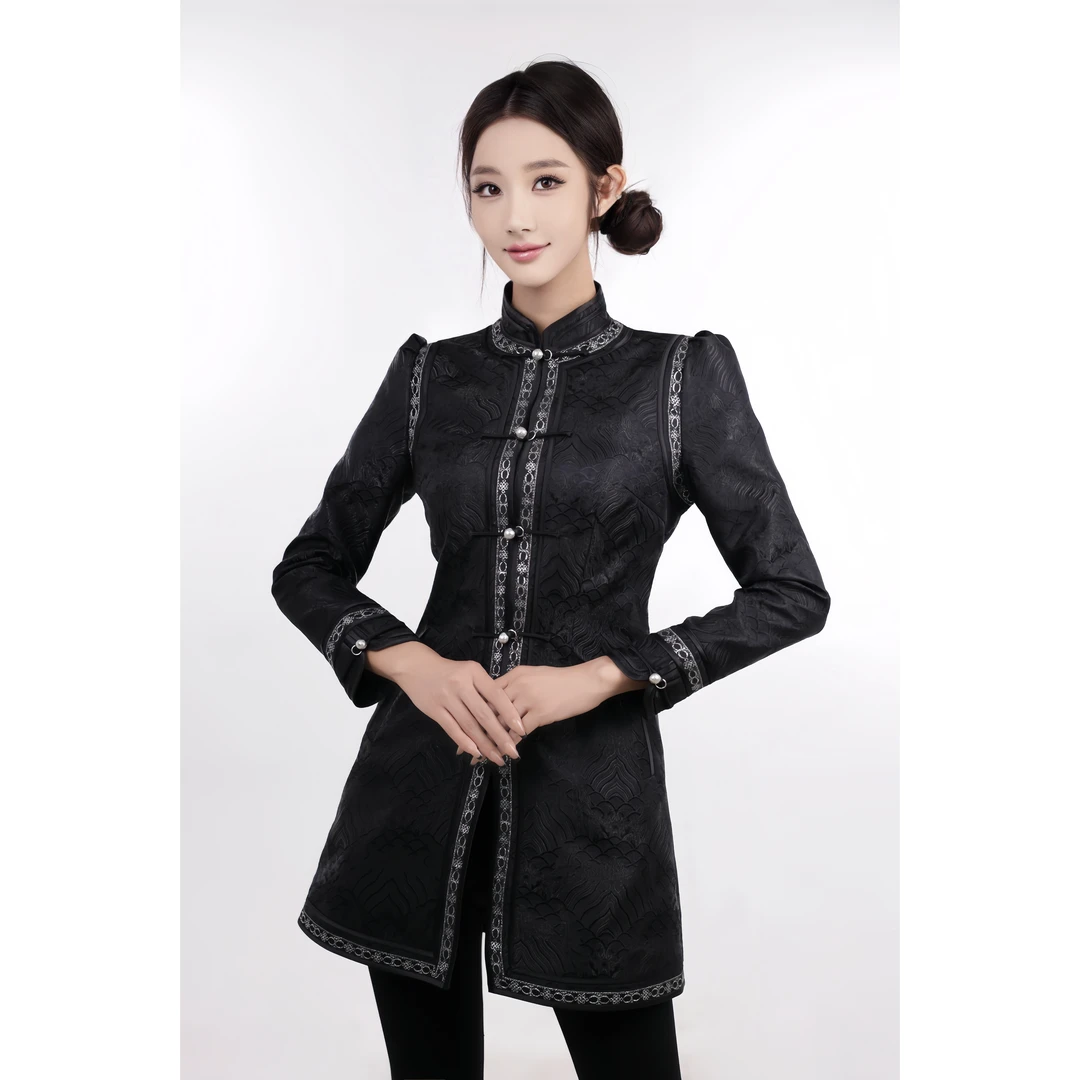 【阿泯娜】XS2505上衣新款长袖气质蒙古民族风女装系带时尚长款