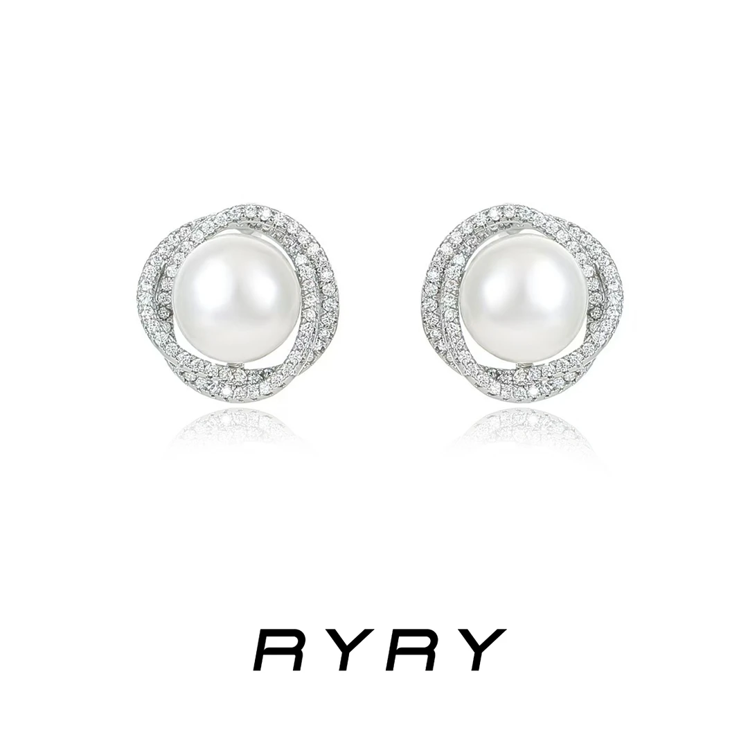 RYRY 铜合金耳饰 气质时尚百搭简约优雅珠珠满锆耳环