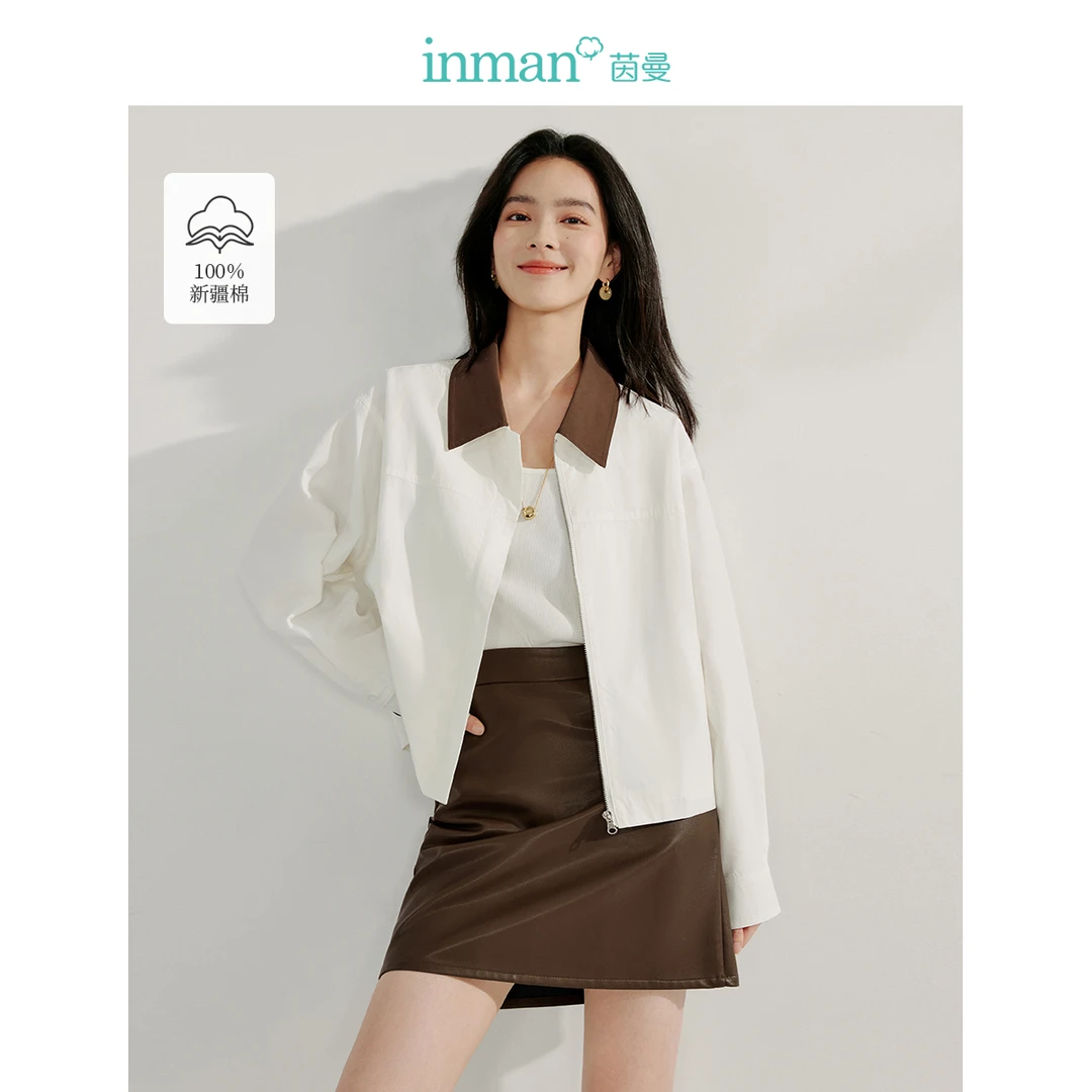 【年终狂欢季】茵曼春季复古撞色翻领外套宽松百搭休闲气质夹克上衣