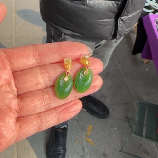 和田玉颈饰银S925镶嵌俄罗斯碧玉冰辣阳绿无黑点