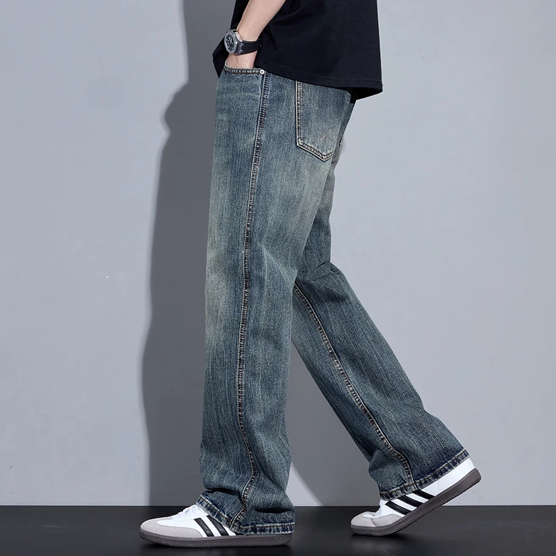 Kuvine潮牌牛仔裤男宽松2025春季新款美式高街微喇叭帅气穿搭男裤