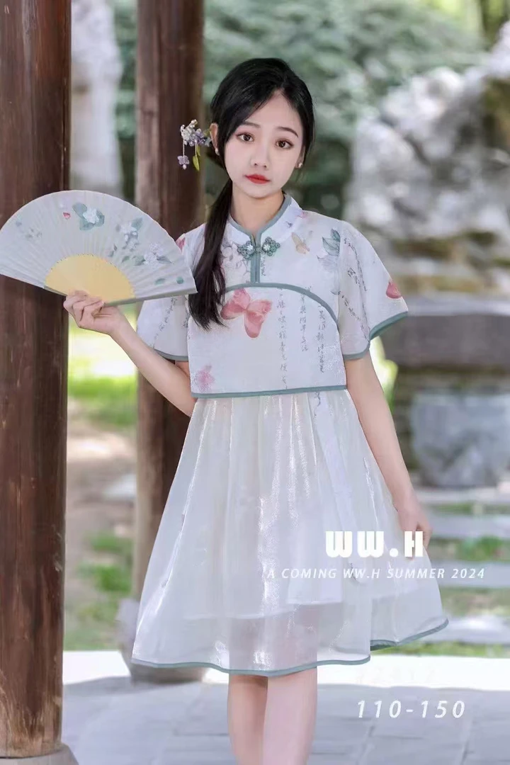 128哈哈家 女童夏季国风改良新中式旗袍连衣裙