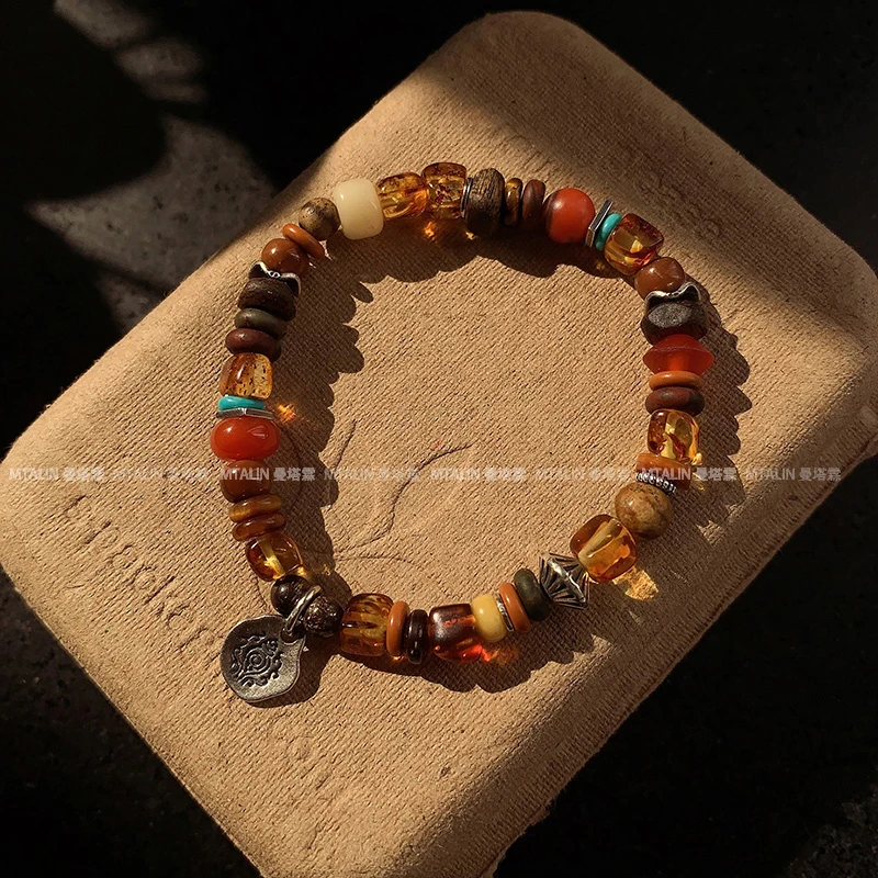 925银木质手链 925银时尚个性潮流花色手串