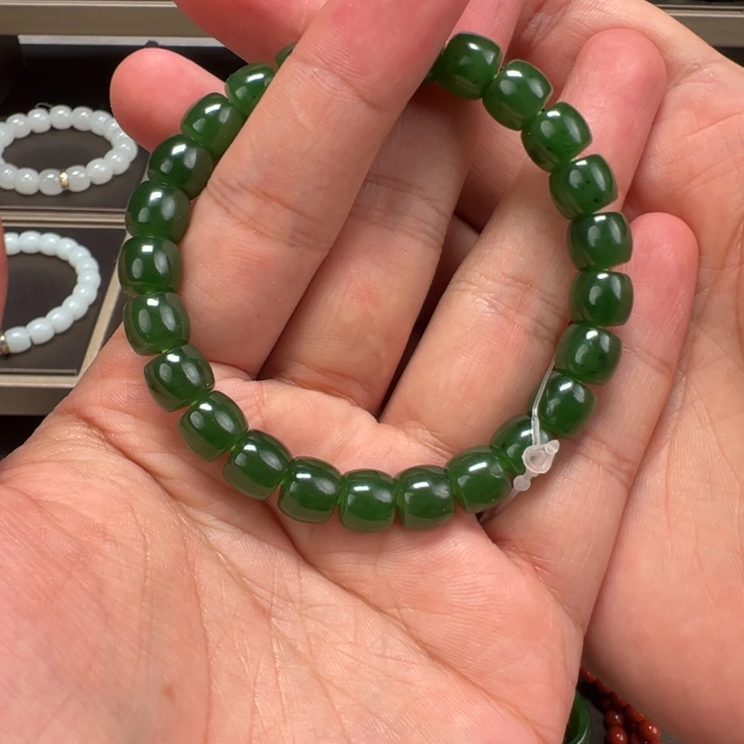 和田玉未镶嵌手链卡9mm碧玉