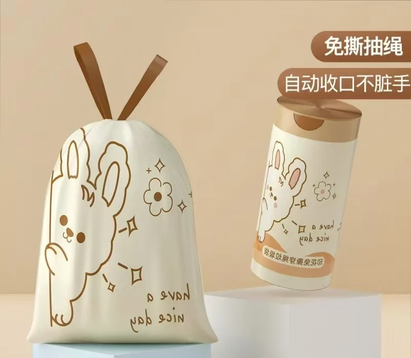 家用印花抽绳垃圾袋大容量加厚防漏耐高温大号收口手提垃圾袋