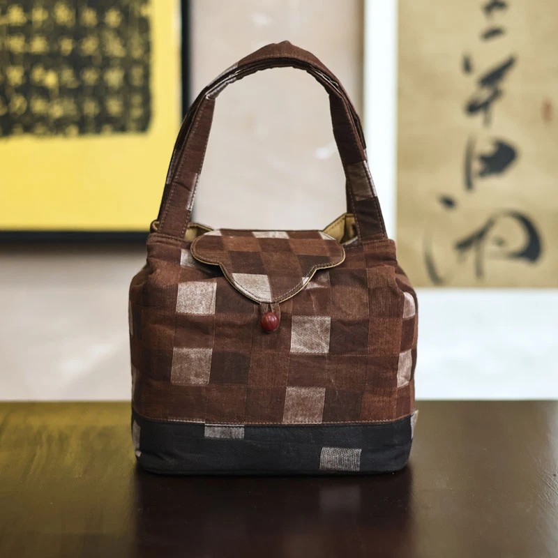 【慕白茶集】黑咖双拼棋盘格茶事包（慢蓝S0225）