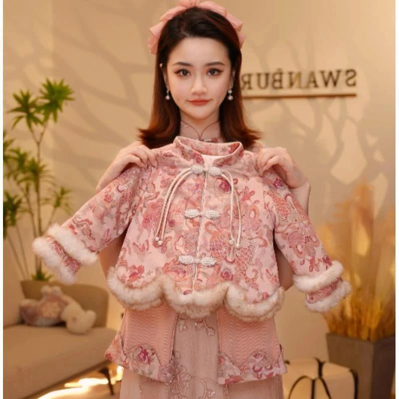 女童套装2026新款洋气中国风锦鲤汉服加绒拜年服女宝宝冬款唐装