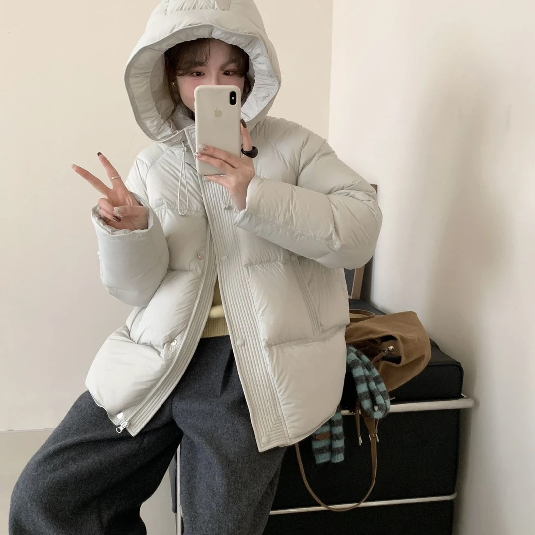 （8577）冬季新款连帽90白鸭绒女冬季加厚韩版面包外套时尚