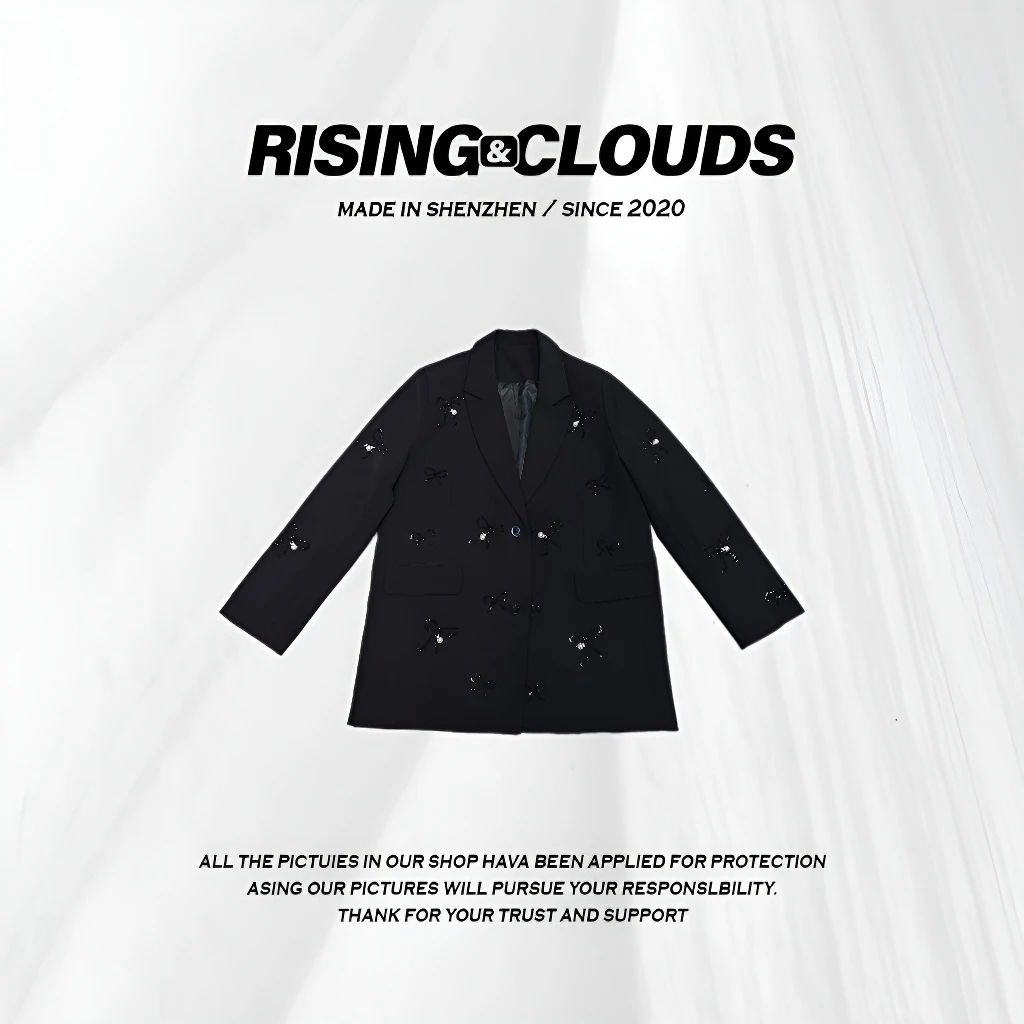 RISING&CLOUDS【莎莎】休闲百搭早春钉珠蝴蝶结西装020463