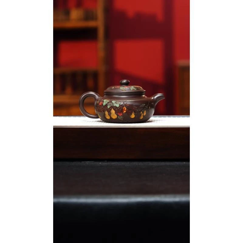 宜兴紫砂 仿古 石红 梅付春h552