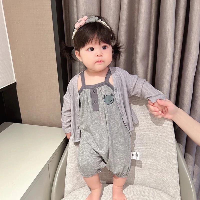 婴儿莫代尔吊带背心衣服夏季薄款冰丝睡衣小月龄男女宝宝连体夏装