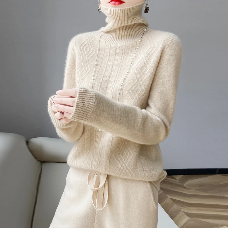 秋冬加厚女羊毛衫甄选澳洲羊毛百搭时尚针织衫女士半高领打底毛衣