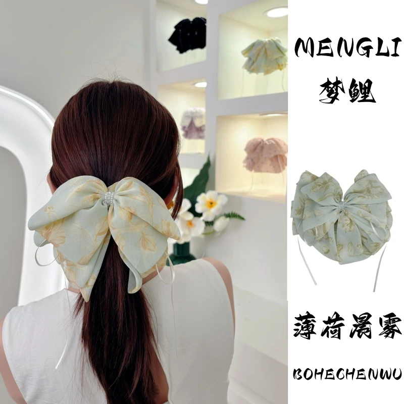【薄荷晨雾】温柔风碎花蝴蝶结流苏百搭超仙甜美感发饰663